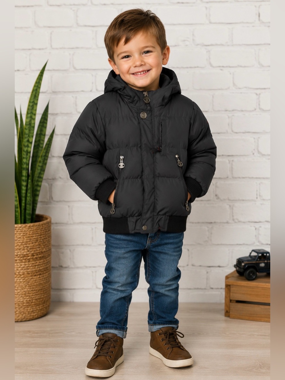 J. WHISTLER BOY’S HEAVY PUFFER WINTER BOMBER JACKET BLACK SIZE 4 warm winter ski